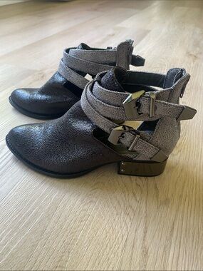 Jeffrey Campbell Vintage Everly Leather Buckle Ankle Booties Brown Gray Size 6